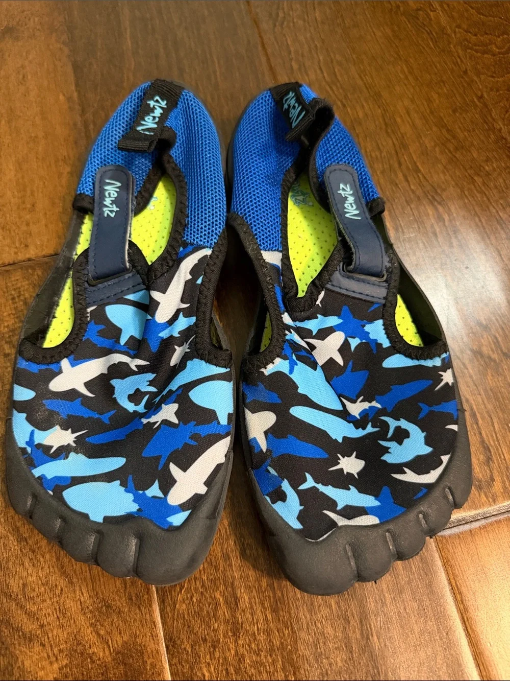 Boys Newtz Blue and Black Shark Camo Water Shoes